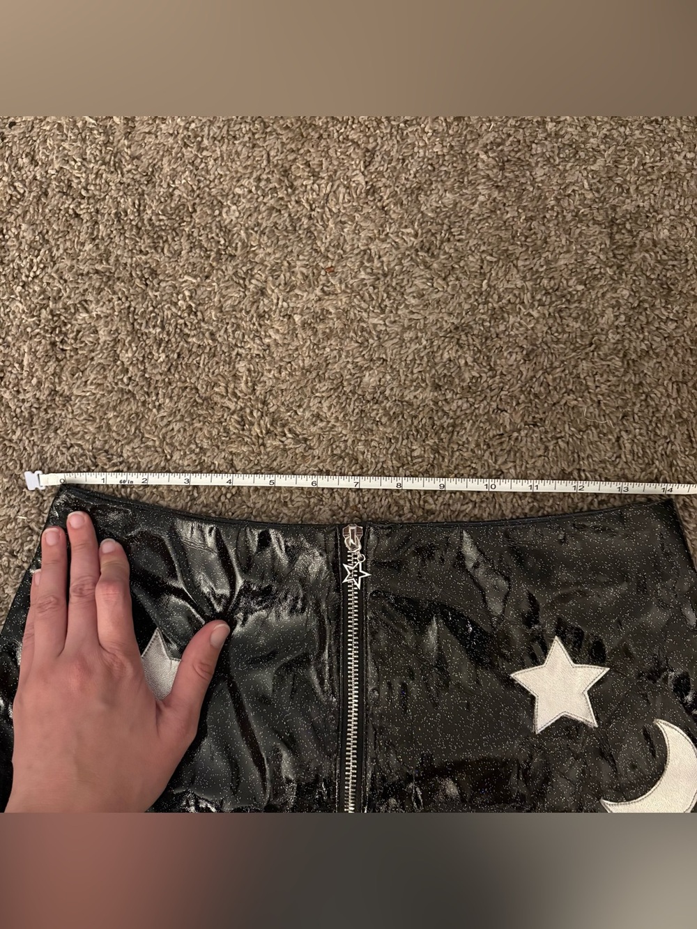 Current mood Shimmery Black High-Waist Shorts with Silver Moon & Star Appliqués - Picture 8 of 10